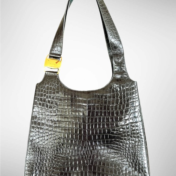 Salvatore Ferragamo Black Crocodile-Embossed Shoulder Bag - Picture 2 of 11